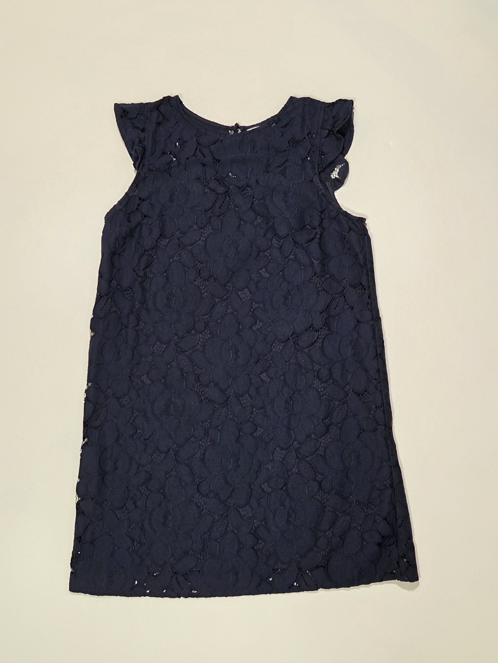 Monteau Los Angeles Navy Blue Lace Ruffle Sleeve Shift Dress Womens Large